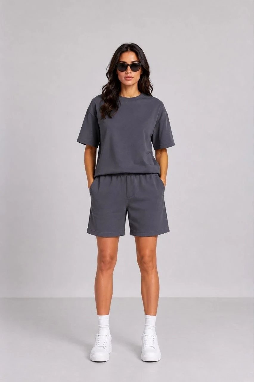 Női füstszürke oversize modál puha textúrájú zsebes szett 4