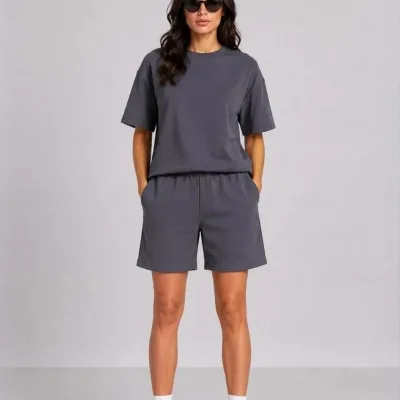 Женски сив oversize мек модален комплет со џебови 4