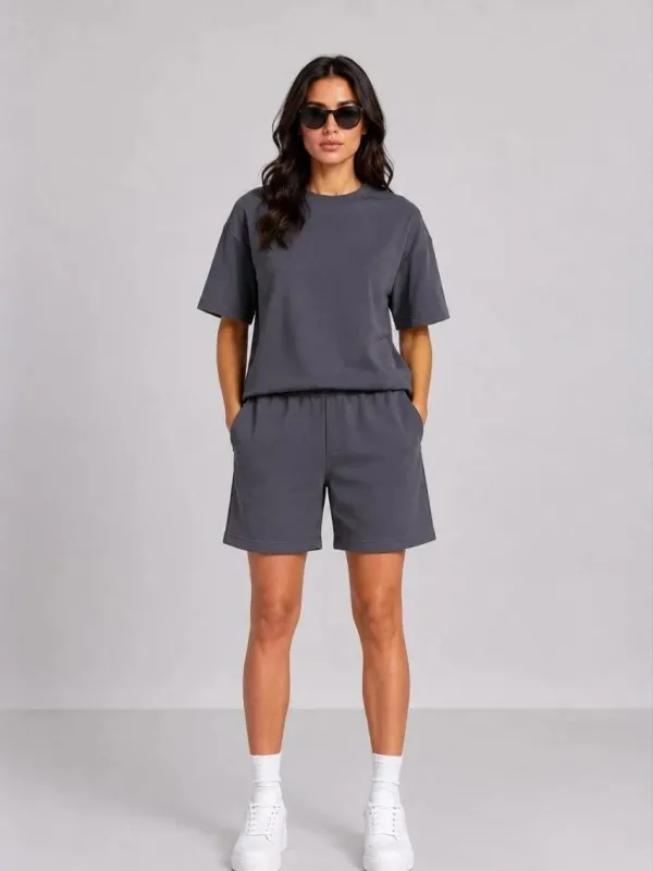 Женски сив oversize мек модален комплет со џебови 4