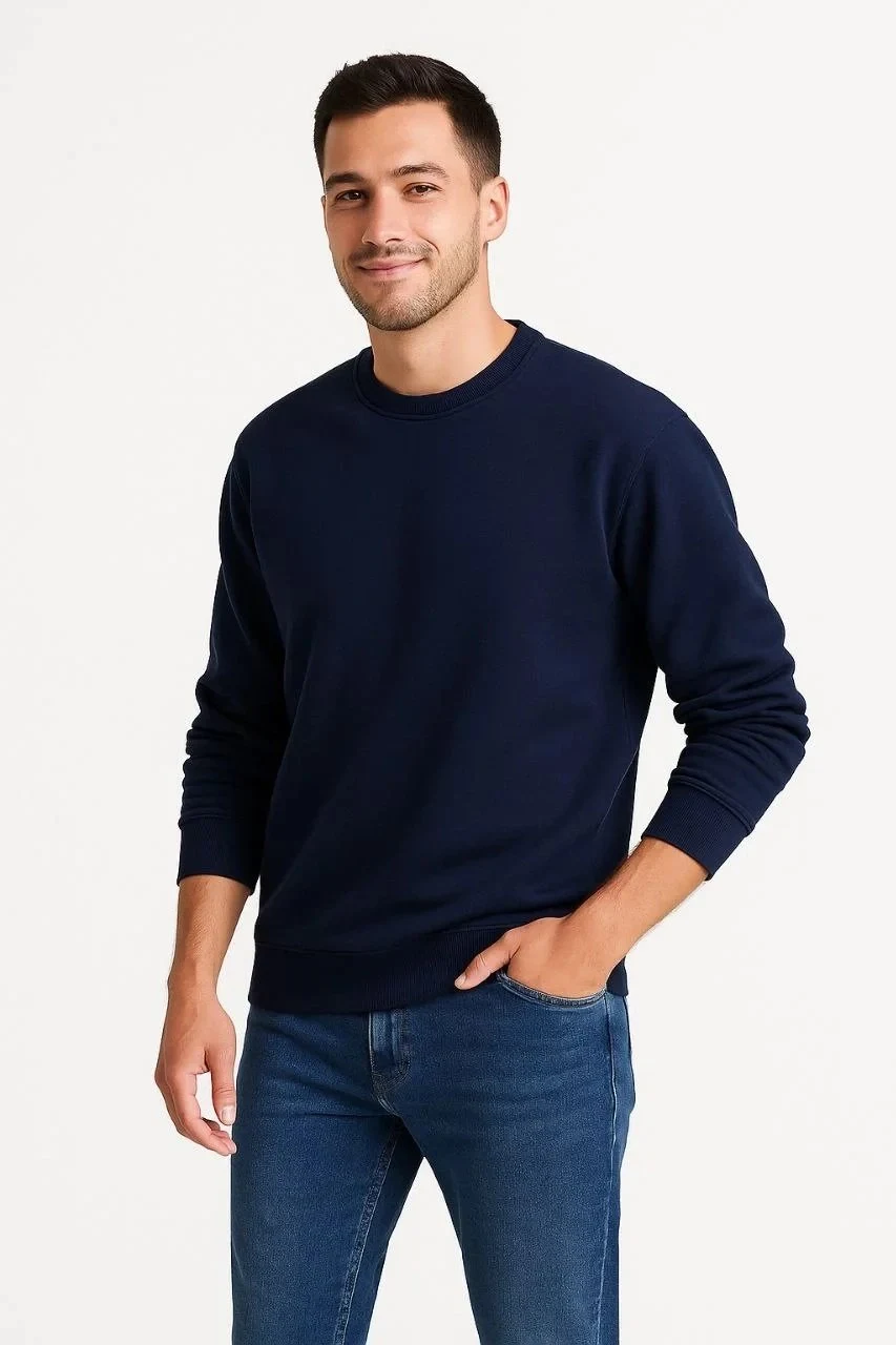 Bărbat Bleumarin 3 Fire Bumbac Simplu Guler Rotund Sweatshirt