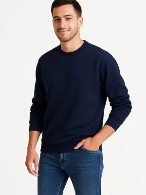 Bărbat Bleumarin 3 Fire Bumbac Simplu Guler Rotund Sweatshirt