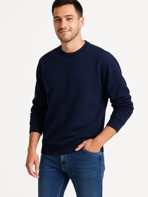 Bărbat Bleumarin 3 Fire Bumbac Simplu Guler Rotund Sweatshirt 1