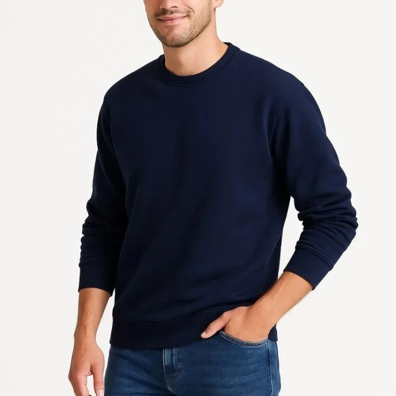 Sweatshirtê Mêran ê Lacivert ê 3 Têlî yê Pembû yê Rast ê Stûyê Bîsîkletê
