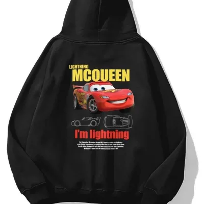 Męski Czarny Oversize Walentynkowy Nadruk Samochód Kaptur Sweatshirt 1