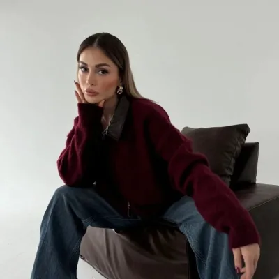Dámská vínová bunda s koženým límcem, oboustranným zipem a bavlněnou podšívkou 2