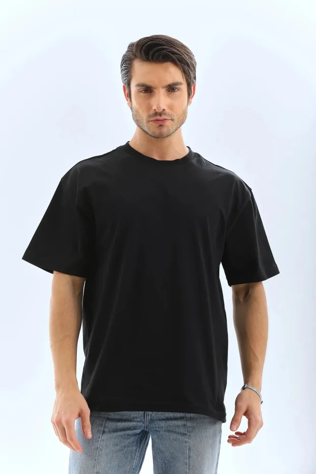 Bărbați Negru Oversize Guler Bicicletă Tricou Simplu de Vară 1