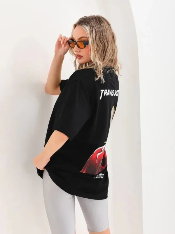 Ženski crni Oversize Bicikl izrez print Svakodnevna Majica 5
