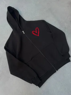 Femeie Negru 3 Fire Imprimată Fermoar Glugă Cardigan