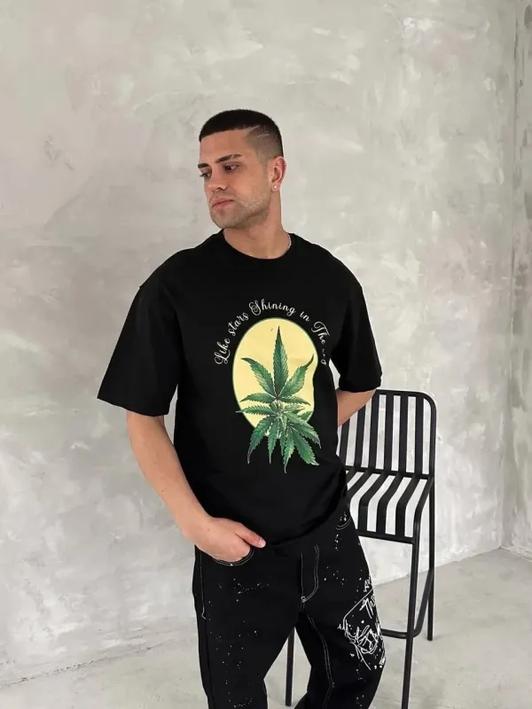 Машки Црн Regular Fit Велосипед Јака Принт Маица 2