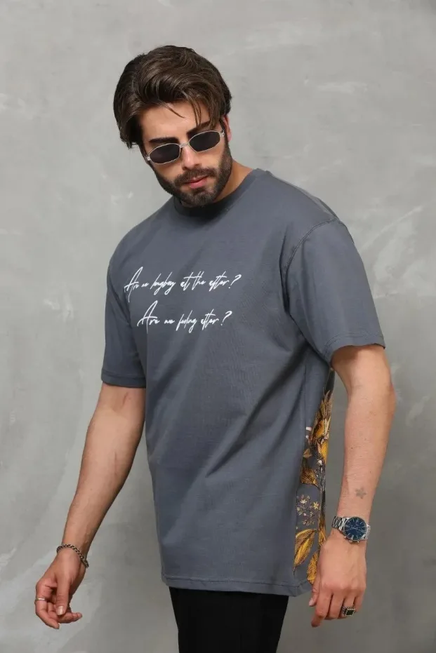 Muška dimljena oversized bicikli kragna štampana majica 3