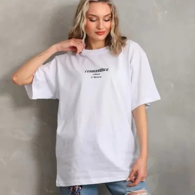 Ženski Bijeli Oversize Biciklistički Kragna Print Ljetna Majica 1