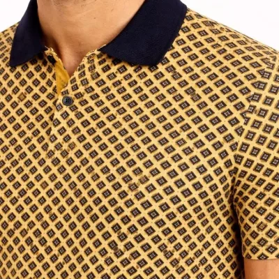 Man Yellow Pique Fabric Polo Collar Patterned Short Sleeve T-Shirt 2