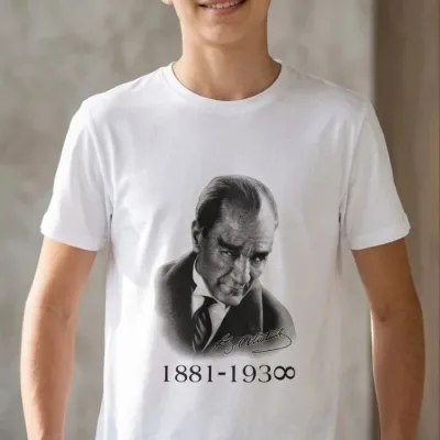 Boys' White Crew Neck Ataturk Printed T-Shirt 3