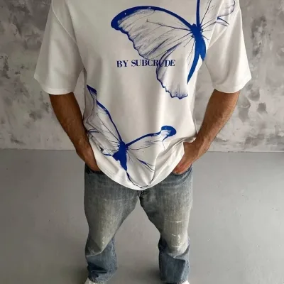 Muška bijela oversize bicikl vrat printana majica 2
