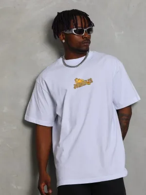 Λευκό Ανδρικό Oversize Ποδήλατο Λαιμό Τυπωμένο T-shirt