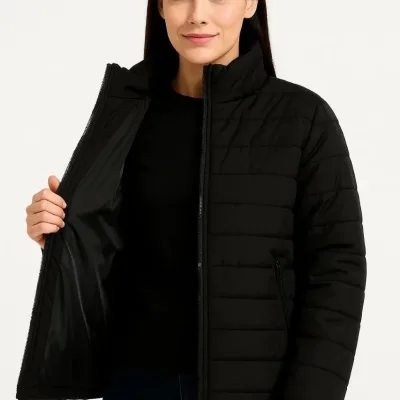 Dámska čierna bomber bunda, vodeodolná, prešívaná, podšitá, na zips 1