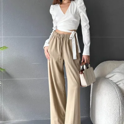Notch Lapel Belted Crop Blouse White 4