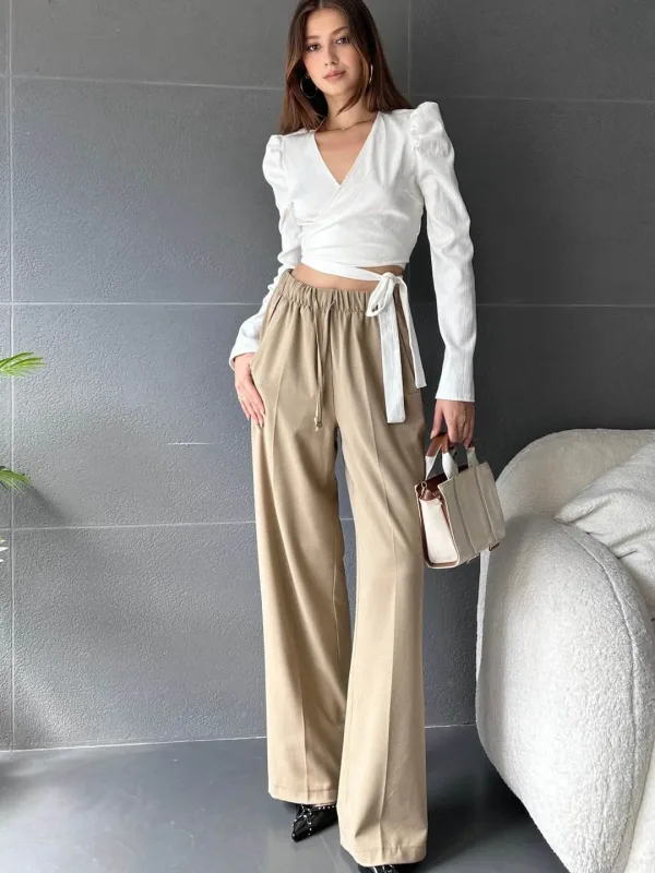 Notch Lapel Belted Crop Blouse White 4