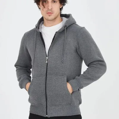Mêr Dûman 3 Têl Pembû Hoodie Bi Zîp û Cêb 3