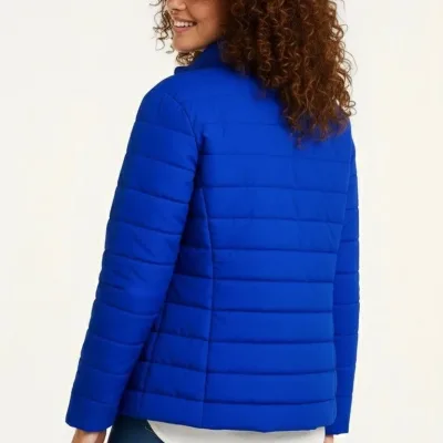 Dámská saks modrá vodoodpudivá prošívaná bomber bunda s potiskem a zipem 3