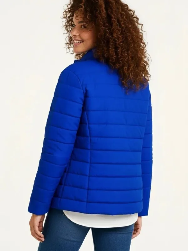 Dámská saks modrá vodoodpudivá prošívaná bomber bunda s potiskem a zipem 3