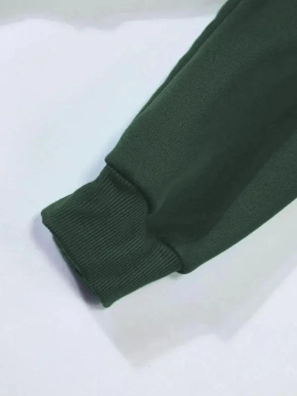 Men's Dark Green 3-Thread Cotton Hooded Kangaroo Pocket Sweatshirt 4