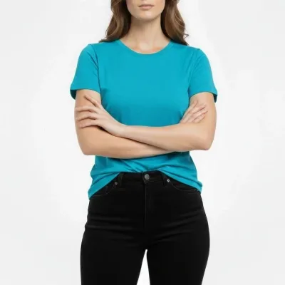 Dámské tyrkysové slim fit tričko s lycrou a cyklistickým výstřihem basic 3