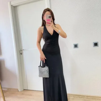 Women's Black Backless Long Dress 5