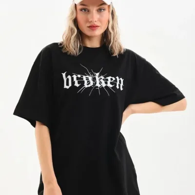 Ženski crni Oversize Bicikli kragna print majica 4