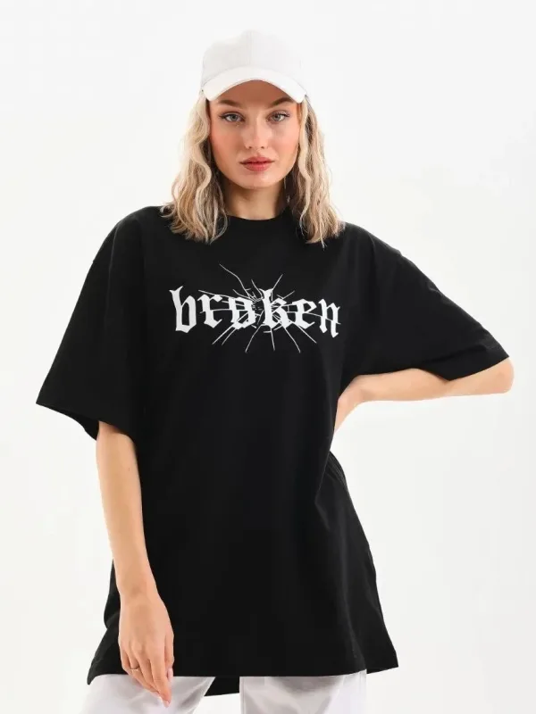 Ženski crni Oversize Bicikli kragna print majica 4