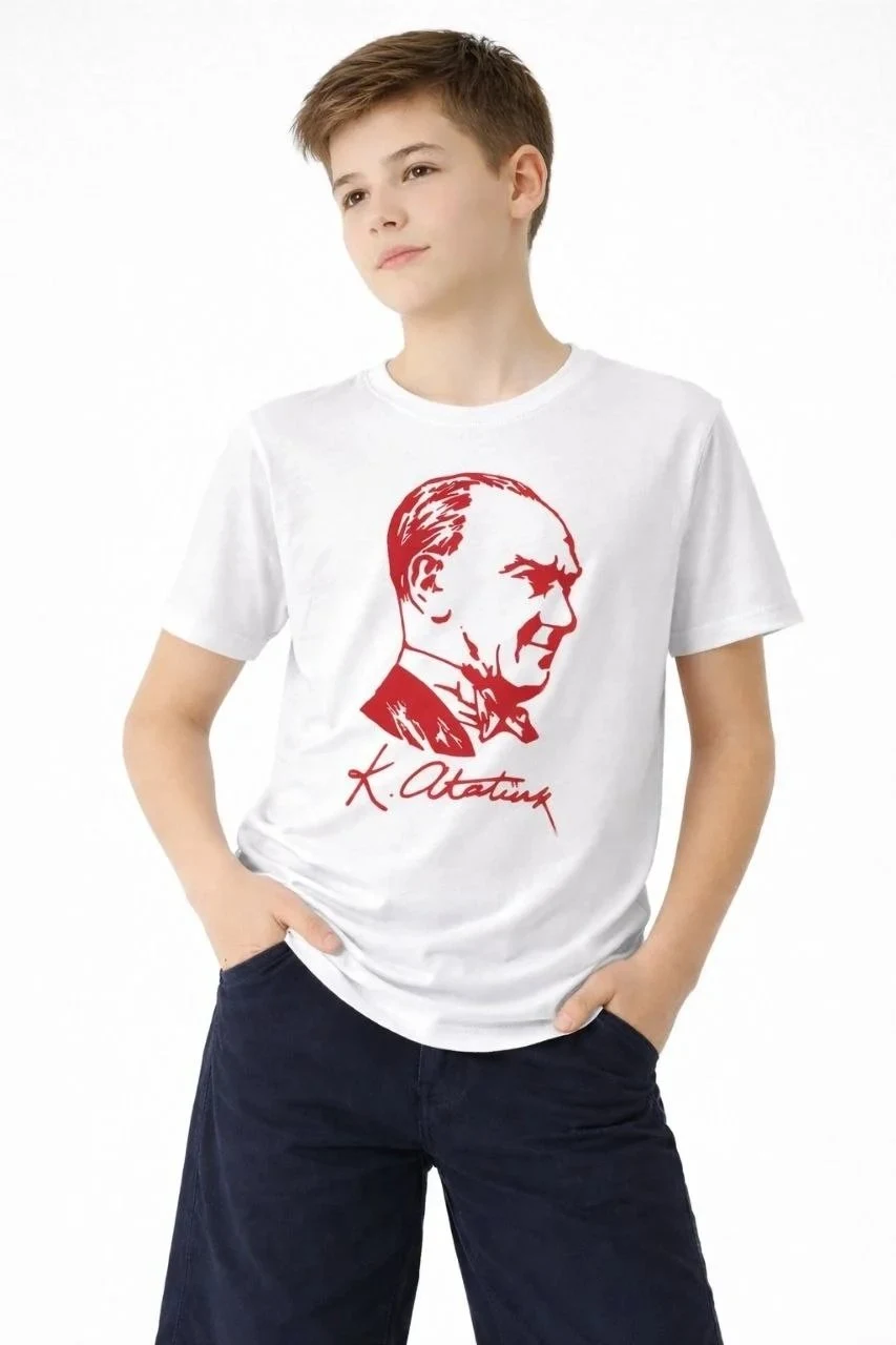 Uşaq Ağ Velosiped Yaxalı Atatürk Çap Köynək