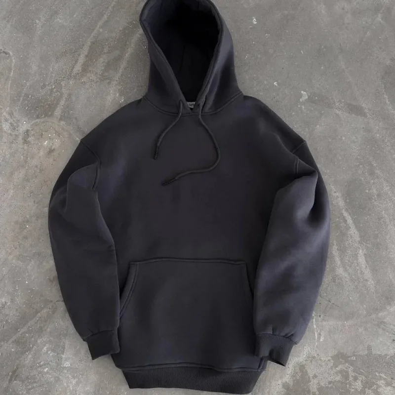 Dámský kouřový oversized bavlněný sweatshirt s kapucí a klokaní kapsou, 3-nitný