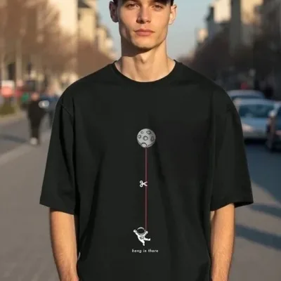 Men's Black Regular Bicycle Neck Printed Short Sleeve T-Shirt 2