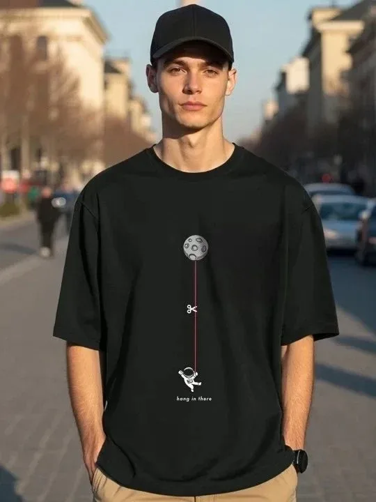 Men's Black Regular Bicycle Neck Printed Short Sleeve T-Shirt 2
