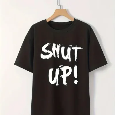 ქალის შავი ველოსიპედის ყელიანი Shut Up პრინტიანი მოკლე სახელოიანი მაისური 1