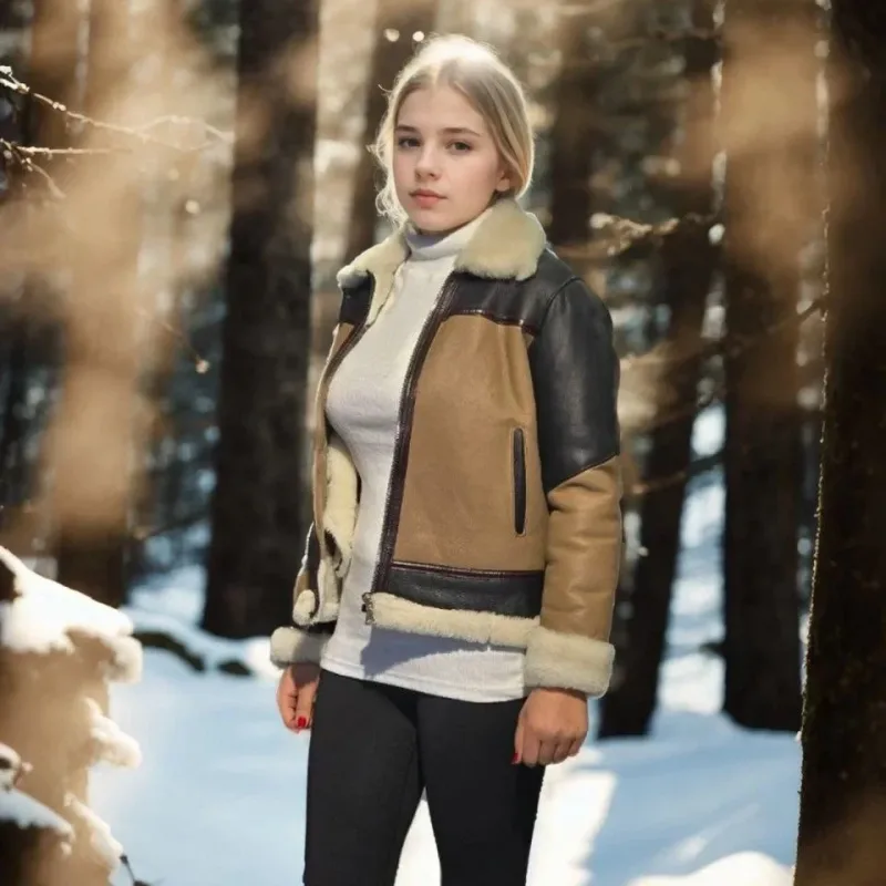 Women's Brown Genuine Fur Long Sleeve Premium Collar Coat