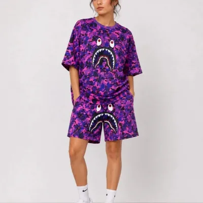 Femeie Mov Oversize Brodat Cu Buzunare Set Șort 2