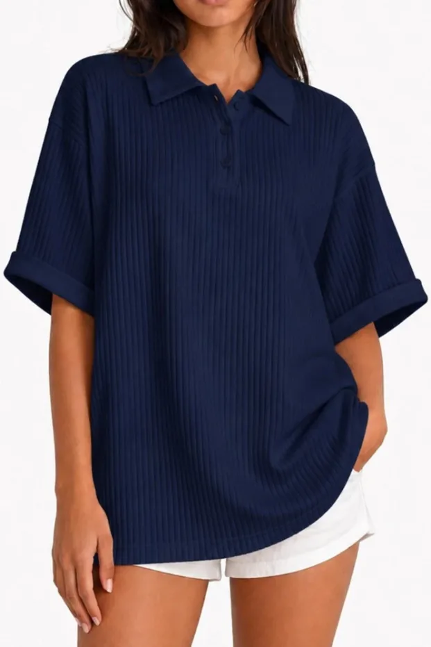 Granatowy oversize unisex bawełniany polo golfowy T-shirt 3