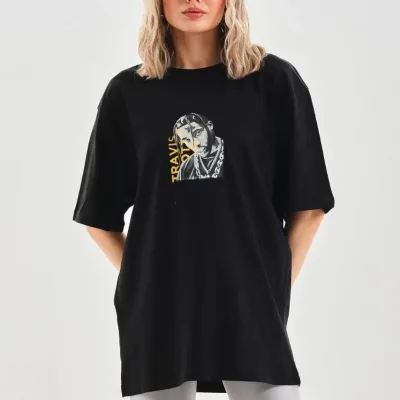 Ženski crni Oversize Bicikl izrez print Svakodnevna Majica 6