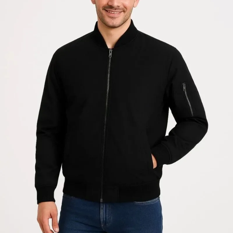 Men's Black Pocket Quilted Lined Water Repellent Zippered Bomber Jacket