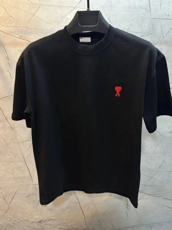 Kişi Qara Oversize Bisiklet Yaka Ürək Baskılı Köynək 3