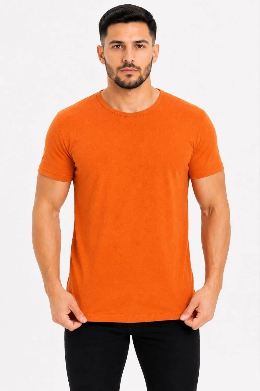 Pánské oranžové slim fit tričko s cyklistickým límcem, krátký rukáv, basic 3