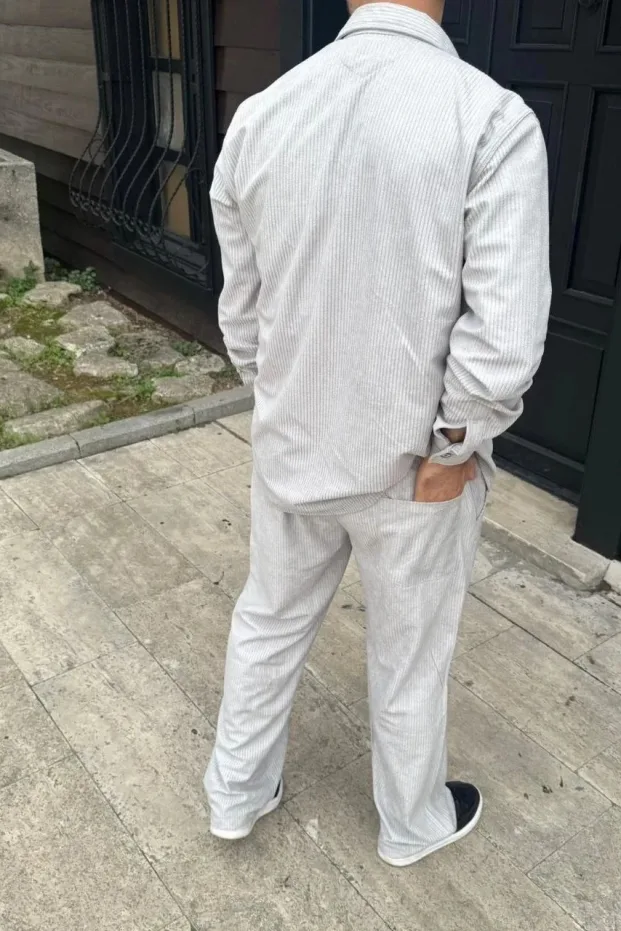 Erkek Gri Oversize Fitilli Kadife Cepli Buggy Pantolon 2