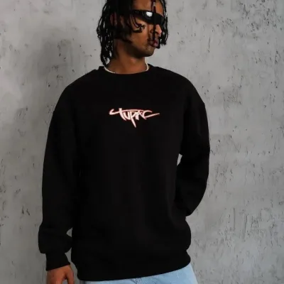 Men's Black 3-Thread Cotton Crew Neck Printed Sweatshirt 1
