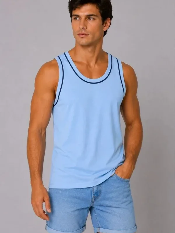 Masculin Albastru Deschis Guler Bicicletă Fără Mâneci Tricou Sportiv 1