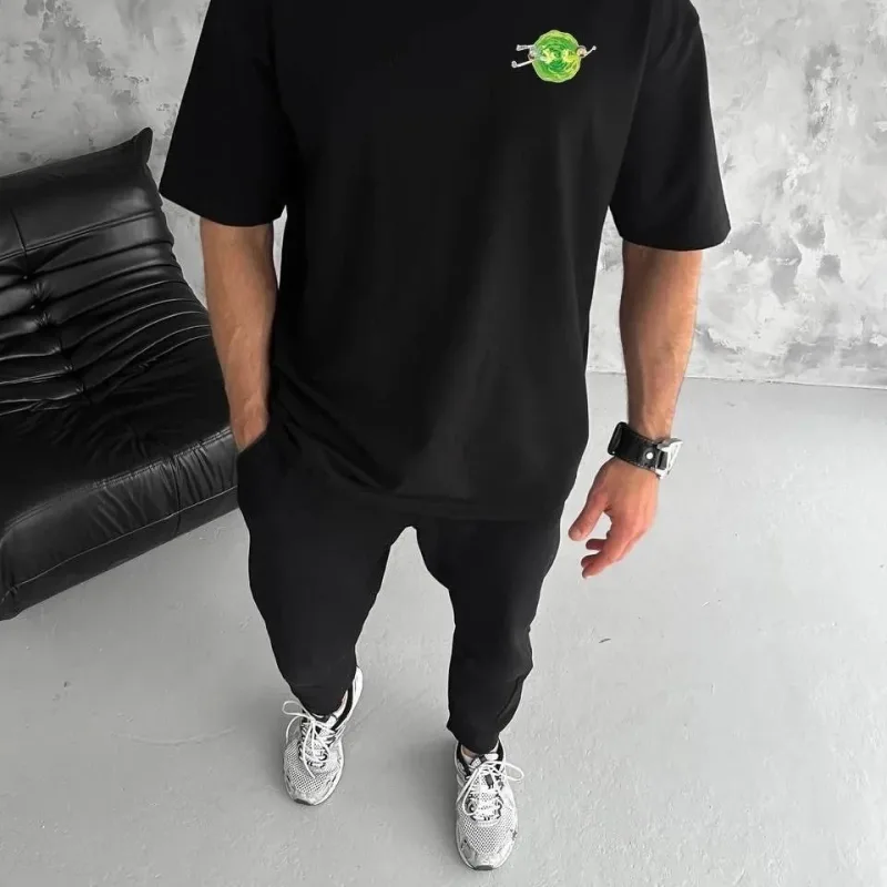 Men's Black Crew Neck Rick And Morty Printed T-Shirt