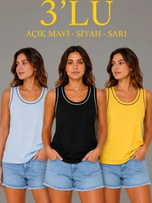 Set 3-copë për Femra, Atlete Sportive Pa Mëngë me Jakë Biçiklete