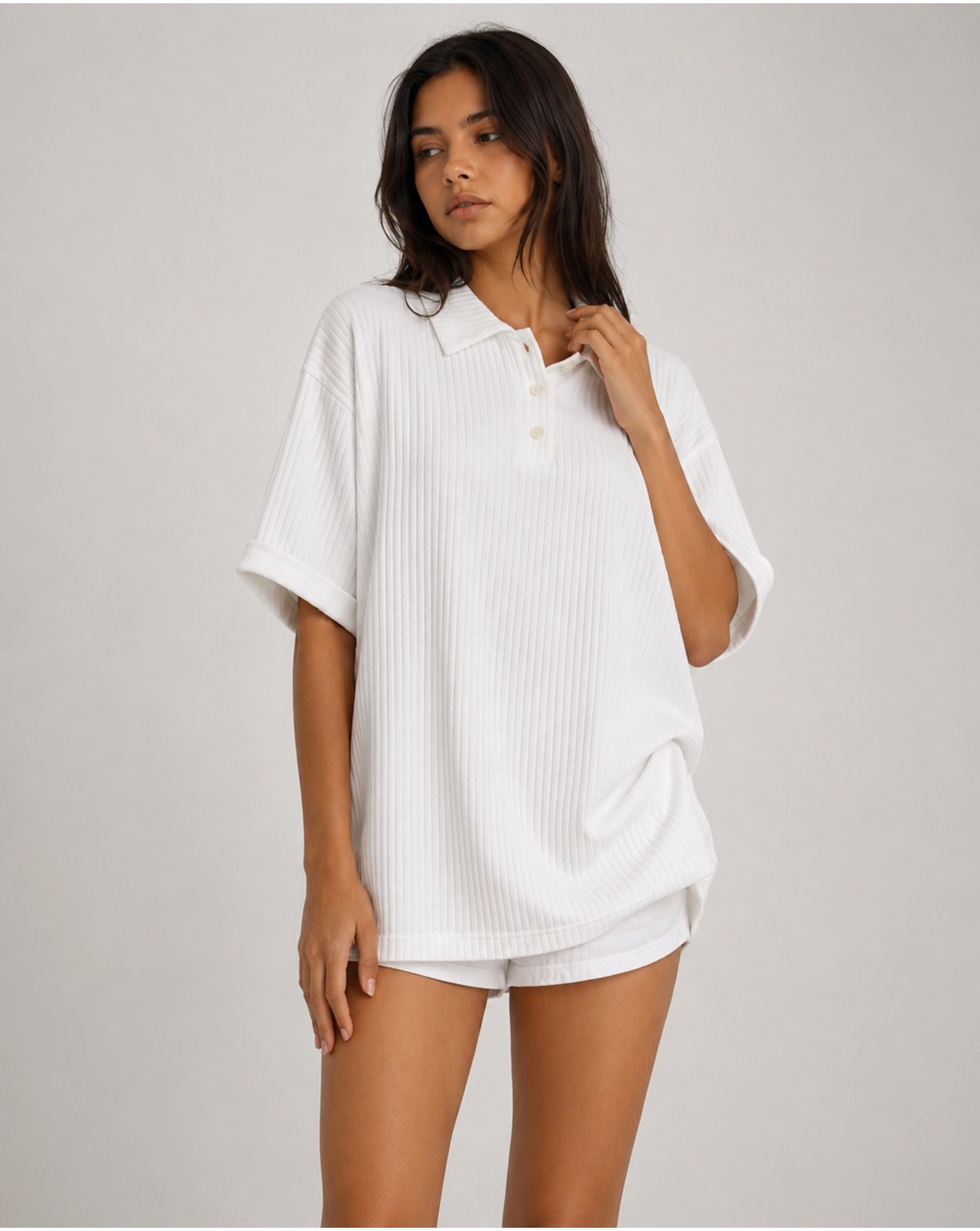 Unisex Siyah Oversize Polo Yaka Jakarlı Pamuk Tişört