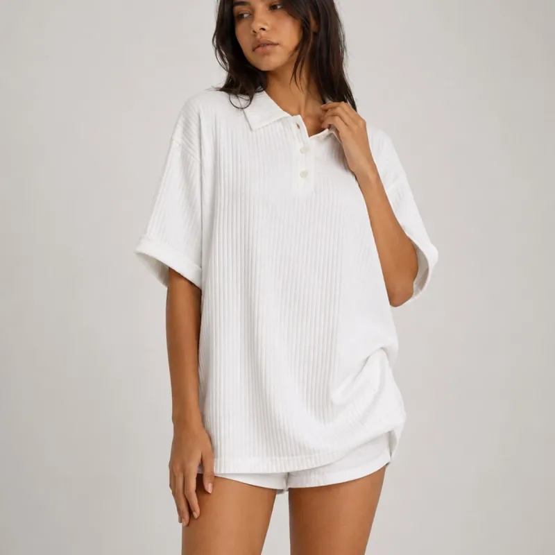 Jacquard unisex polo gallér oversize pamut póló