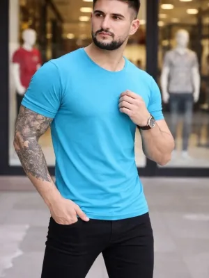 მამაკაცის ღია ცისფერი ლიკრა Slim Fit ველოსიპედის ყელიანი Body მაისური